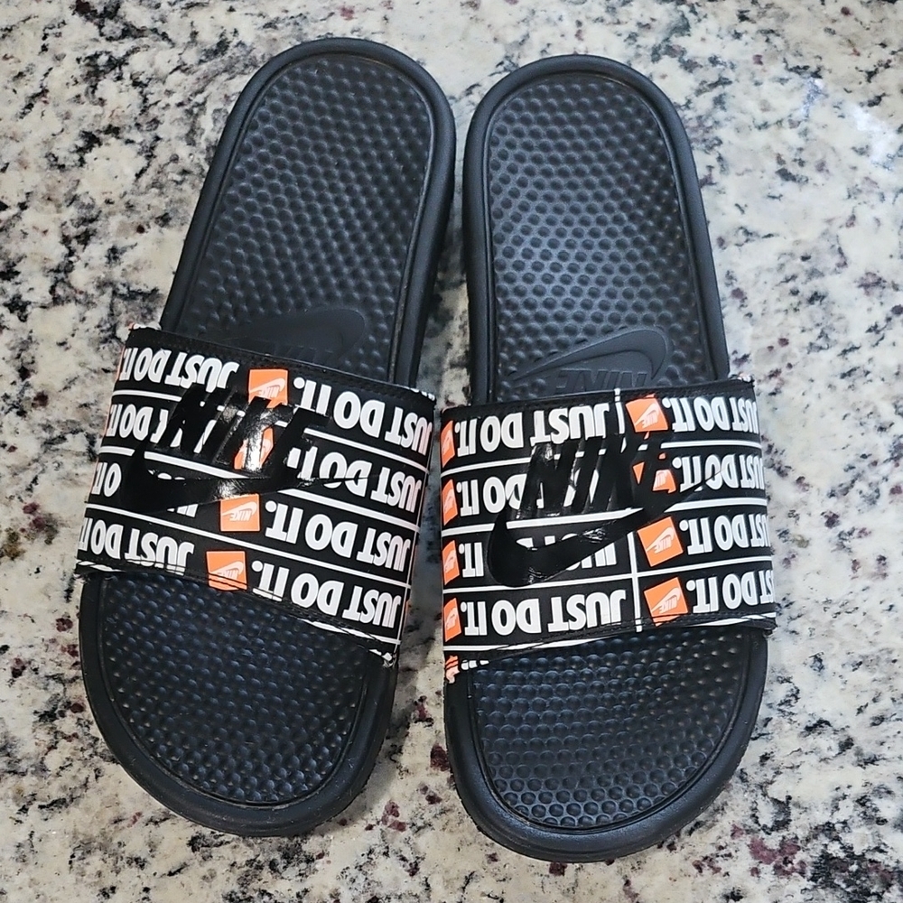 Nike Kids Black and Orange Just Do It Sandals